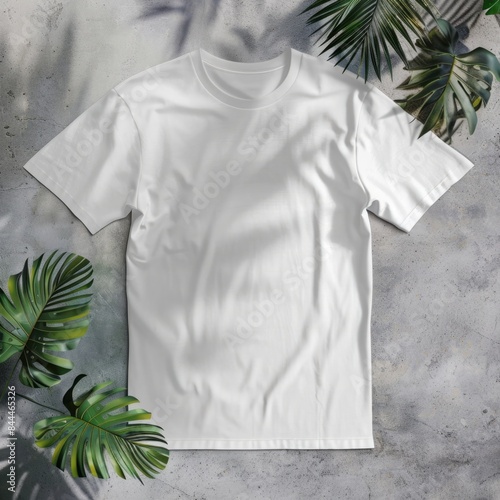Top view white t-shirt mockup on texture background