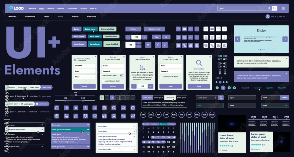 These graphic components provide a comprehensive approach to the development of interfaces that meet modern requirements for functionality and aesthetics in Internet resources.