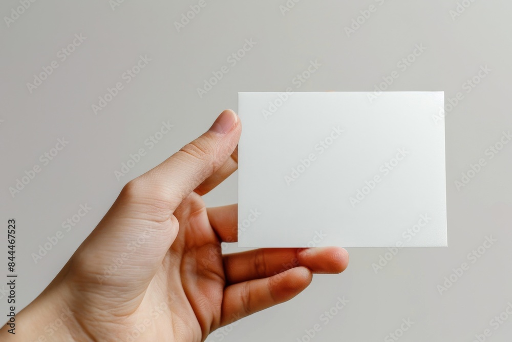 Fototapeta premium Blank White Card Mockup on Hand created with Generative AI