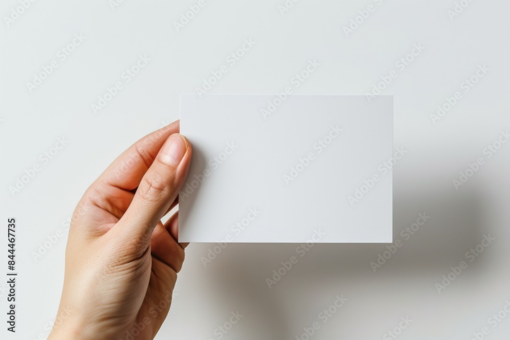 Fototapeta premium Blank White Card Mockup on Hand created with Generative AI
