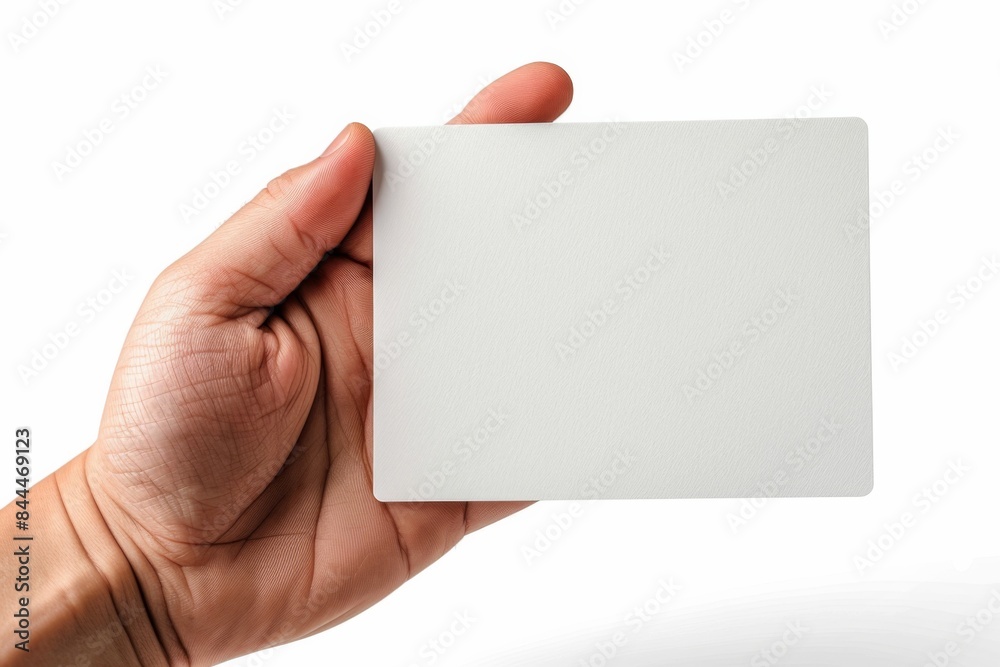 Blank White Card Mockup on Hand created with Generative AI Blank White Card Mockup on Hand created with Generative AI