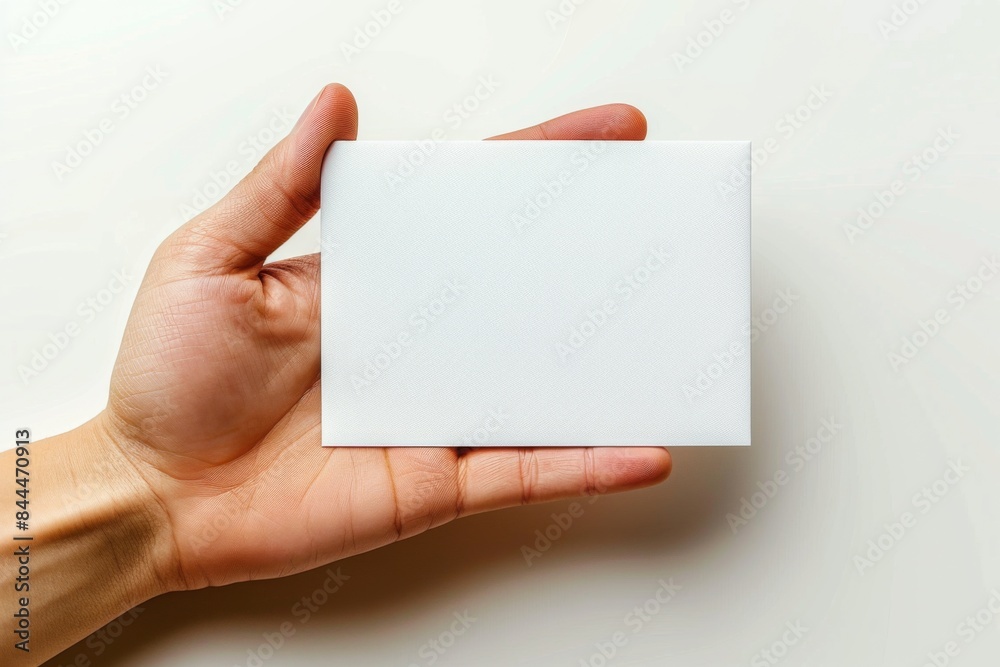 Obraz premium Blank White Card Mockup on Hand created with Generative AI