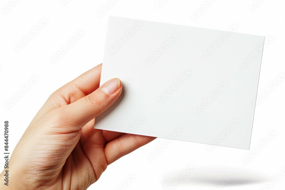 Fototapeta premium Blank White Card Mockup on Hand created with Generative AI