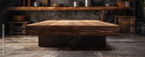 Rustic Wooden Table in Dimly Lit Kitchen photo