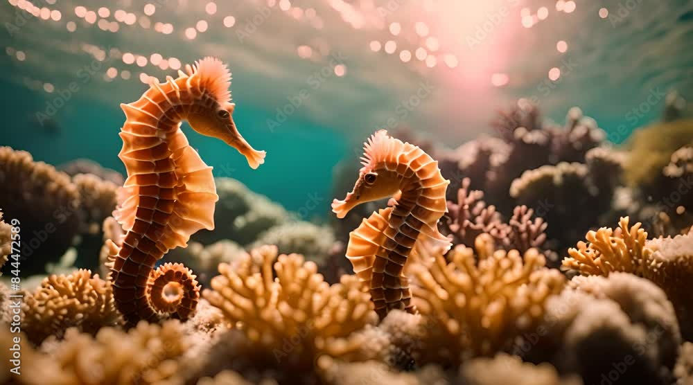 seahorses passing near the coral seahorses passing near the coral