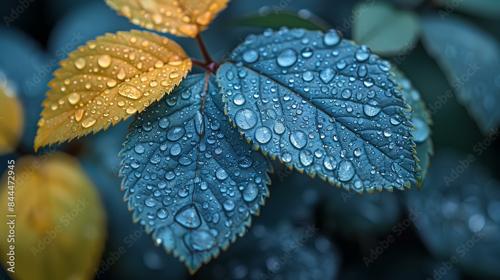 Green Leaves with Water Droplets Close-Up Green Leaves with Water Droplets Close-Up