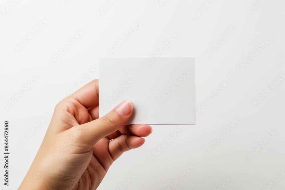Blank White Card Mockup on Hand created with Generative AI Blank White Card Mockup on Hand created with Generative AI