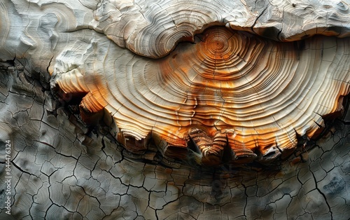 Close-up of tree trunk showing intricate growth rings, texture, and natural patterns. Beautiful example of nature's artwork.