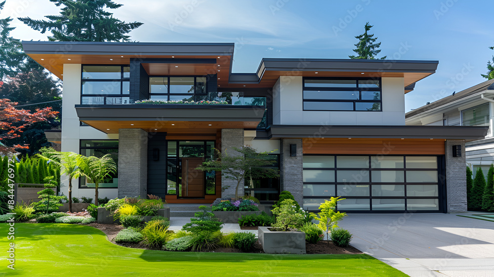 Picture of Luxury house exterior with garage and driveway,Big luxury, modern house ...