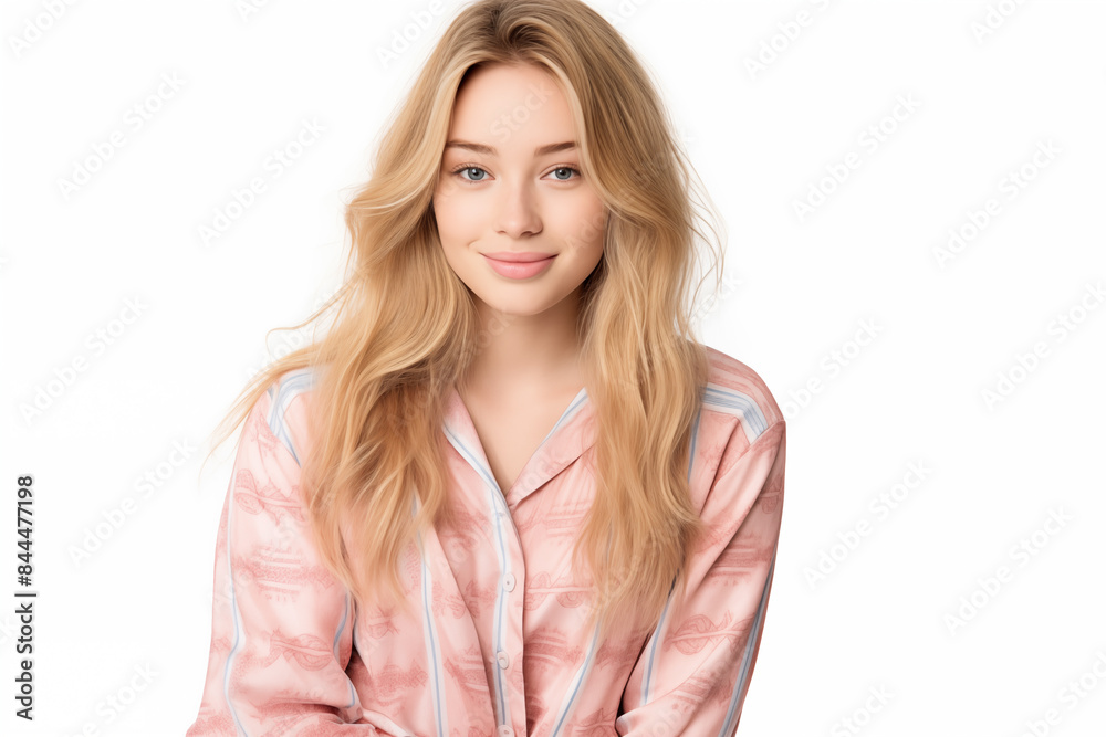 Young pretty blonde girl over isolated white background in pajamas Young pretty blonde girl over isolated white background in pajamas