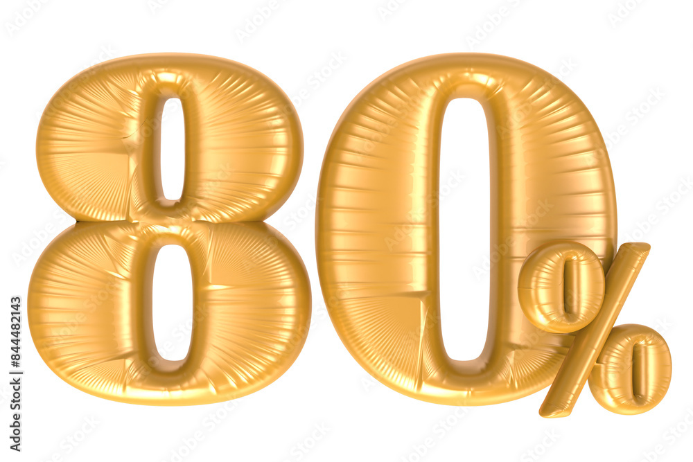 80 Percent Number Gold 3D Render 80 Percent Number Gold 3D Render