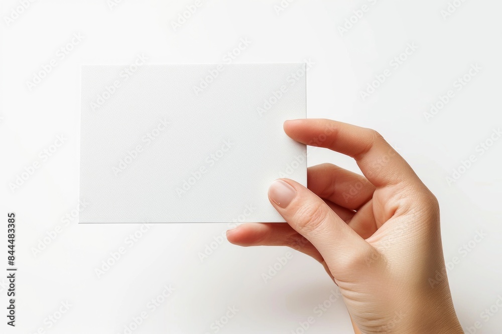 Obraz premium Blank White Card Mockup on Hand created with Generative AI