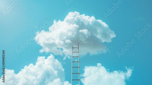 Ladder leading to cloud on blue sky background.