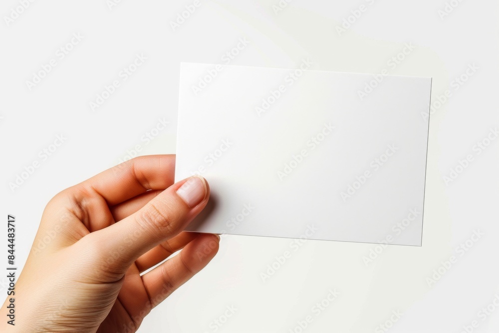 Blank White Card Mockup on Hand created with Generative AI Blank White Card Mockup on Hand created with Generative AI