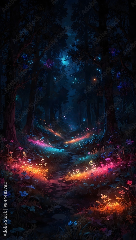 Enchanted Woodland Walkway with Luminous Flora Enchanted Woodland Walkway with Luminous Flora
