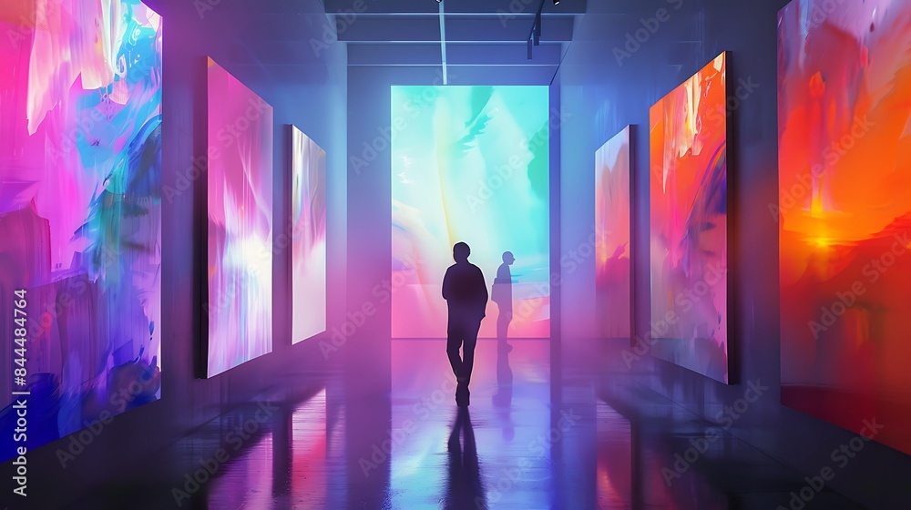 AI Artist Creating Digital Masterpiece on Canvas with Vibrant Colors in Modern Studio AI Artist Creating Digital Masterpiece on Canvas with Vibrant Colors in Modern Studio
