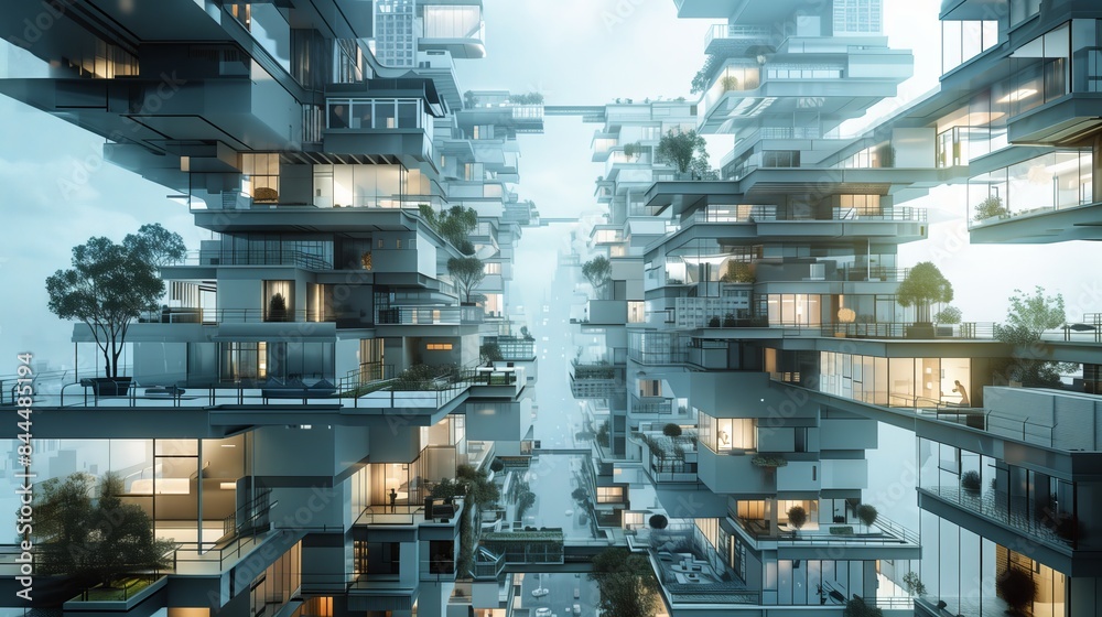 Futuristic cityscape with interconnected residences, advanced subleasing, green spaces, and smart tech. Futuristic cityscape with interconnected residences, advanced subleasing, green spaces, and smart tech.