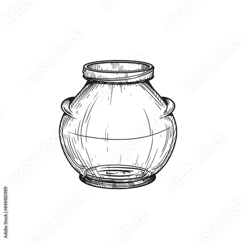 Empty glass jar. Hand drawn sketch drawing in old fashioned vintage style. Vector illustration isolated on white.