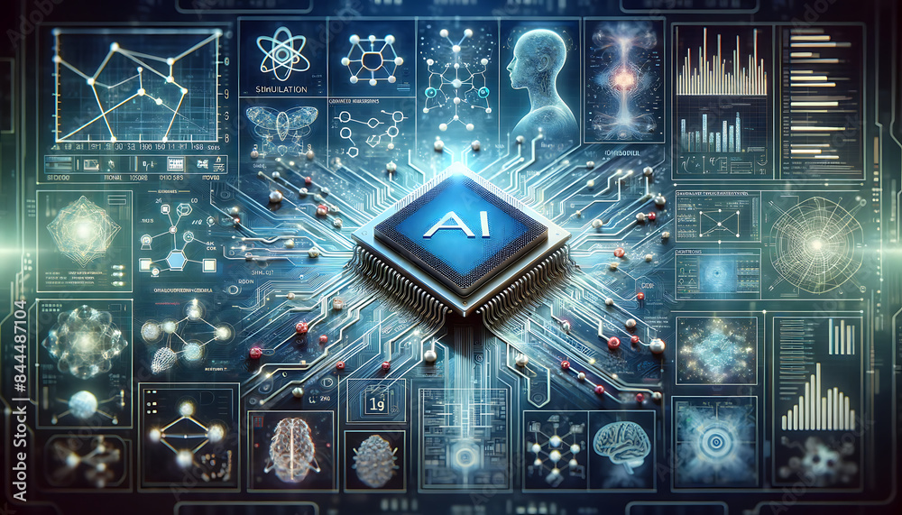 Fototapeta premium A stock photo depicting AI chipsets handling complex simulations in scientific research.
