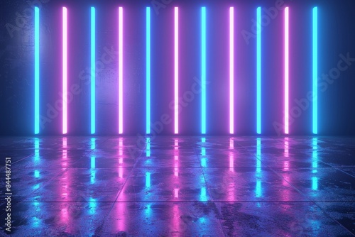 Wallpaper Mural 3d rendering, abstract neon background. Modern wallpaper with glowing vertical lines Torontodigital.ca