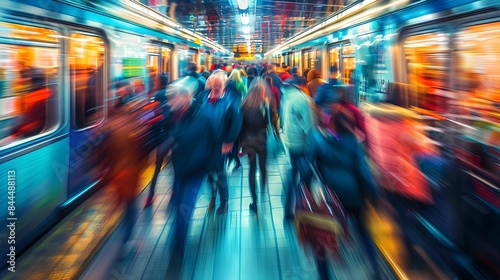 Wallpaper Mural Vibrant Blur of Commuters at a Crowded Train Station Capturing the Lively Hustle and Bustle of City Life Torontodigital.ca