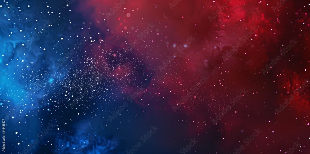 Cosmic Dance: Red and Blue Dust Particles Amidst Glittering Stars in an Abstract Night Sky Cosmic Dance: Red and Blue Dust Particles Amidst Glittering Stars in an Abstract Night Sky