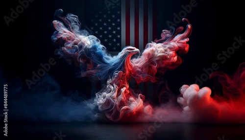 Patriotic Smoke Art of American Eagle with Flag Background