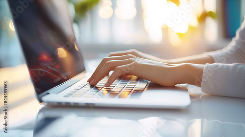 ノートパソコンを操作する女性の手元