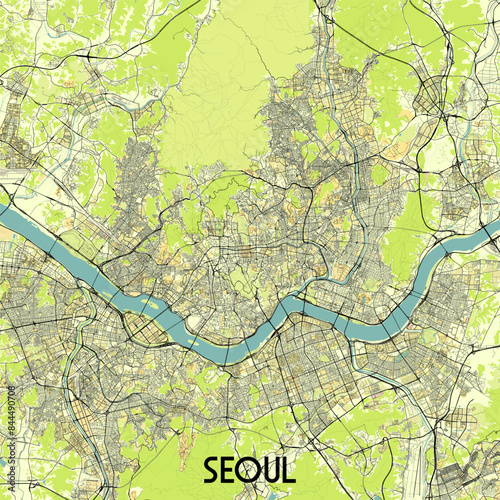 Seoul, South Korea map poster art
