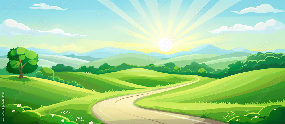 charming country road landscape in the midst of spring summer complete with a winding road towards the horizon charming country road landscape in the midst of spring summer complete with a winding road towards the horizon
