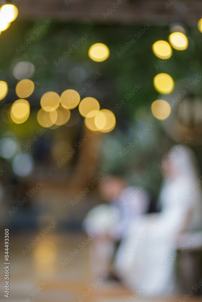 Blurred Wedding Reception with String Lights