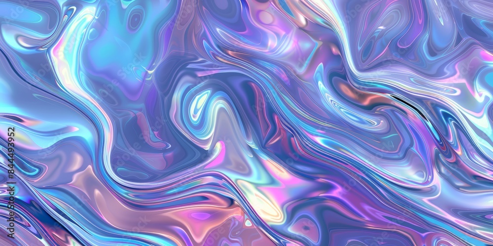 Fototapeta premium A digital rendering of an abstract iridescent liquid swirling pattern in shades of purple and blue
