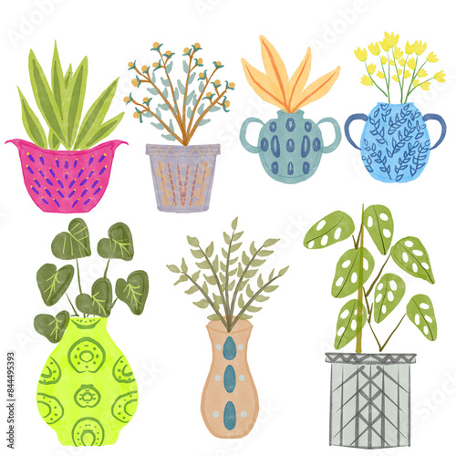Plant with colorfull pots for your design or wall art