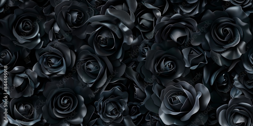 Black Roses wall, spectacular backdrop style, highly realistic, petals, great detail