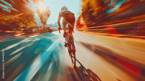 Cyclist on the road with racing bike - blurred concept with copy space
