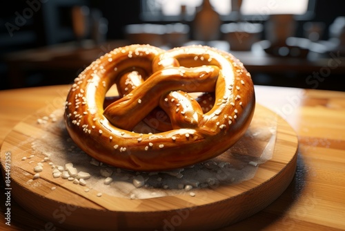 Scrumptious Soft baked pretzel with salt. Twisted traditional Bavarian bakery doughy bread. Generate ai