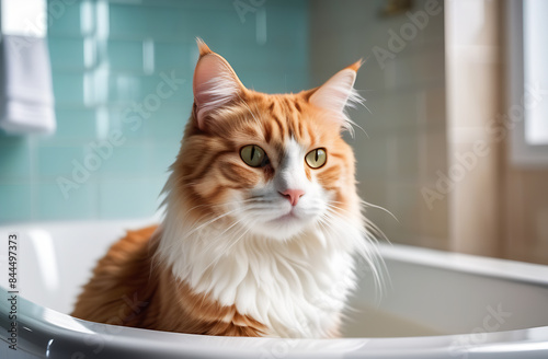 Wallpaper Mural Portrait of a white and red cat in a bath Torontodigital.ca