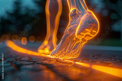 Obraz na płótnie Human Foot Bones Illuminated During Running on Cobblestone Road w salonie