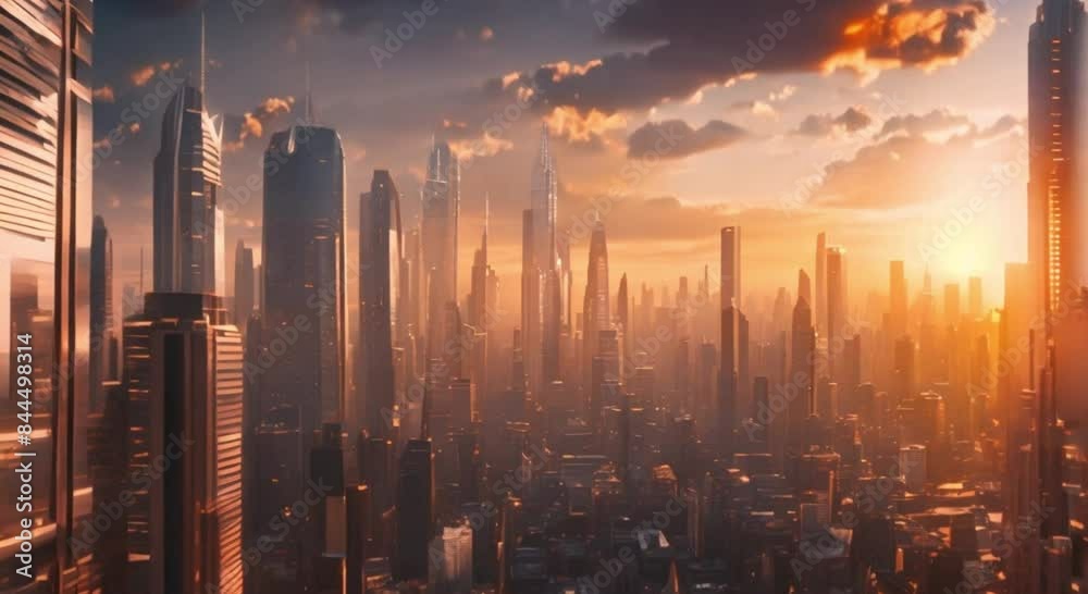 Beautiful 3D sunset animation Future city in slow motion Beautiful 3D sunset animation Future city in slow motion