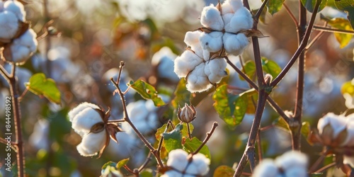 Cotton Bolls Growing in a Field at Sunset