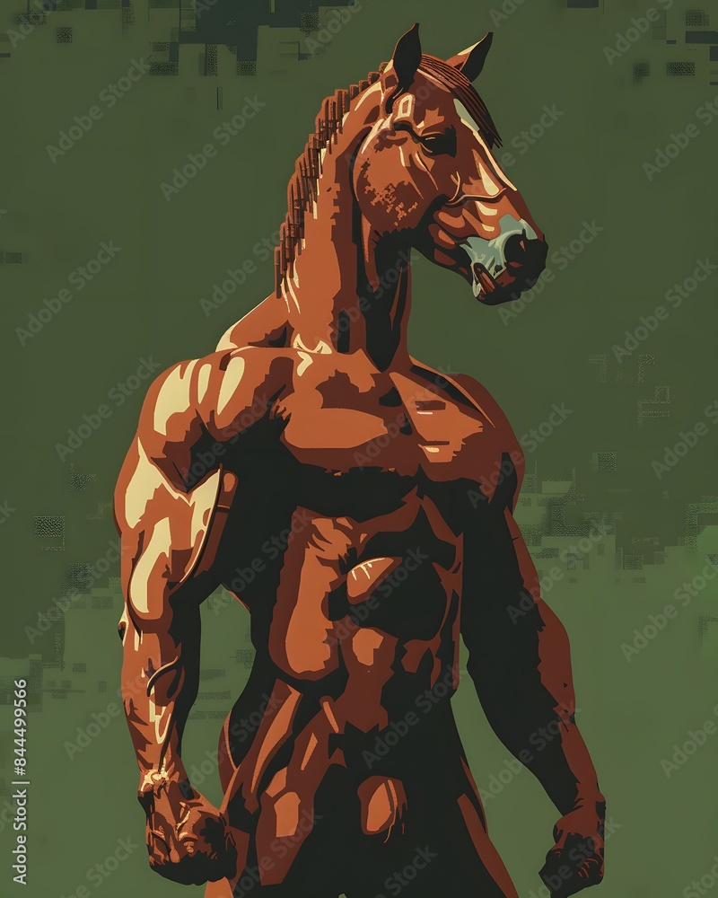 Illustrate a sleek centaur from a frontal view in a pixel art style ...