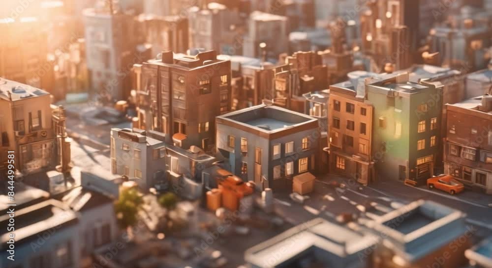 Beautiful 3D sunset animation Future city in slow motion
