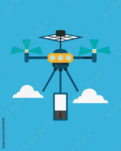 With its solarpowered propulsion system the drone flew with minimal noise pollution ensuring minimal disturbance to wildlife and nature.. Vector illustration