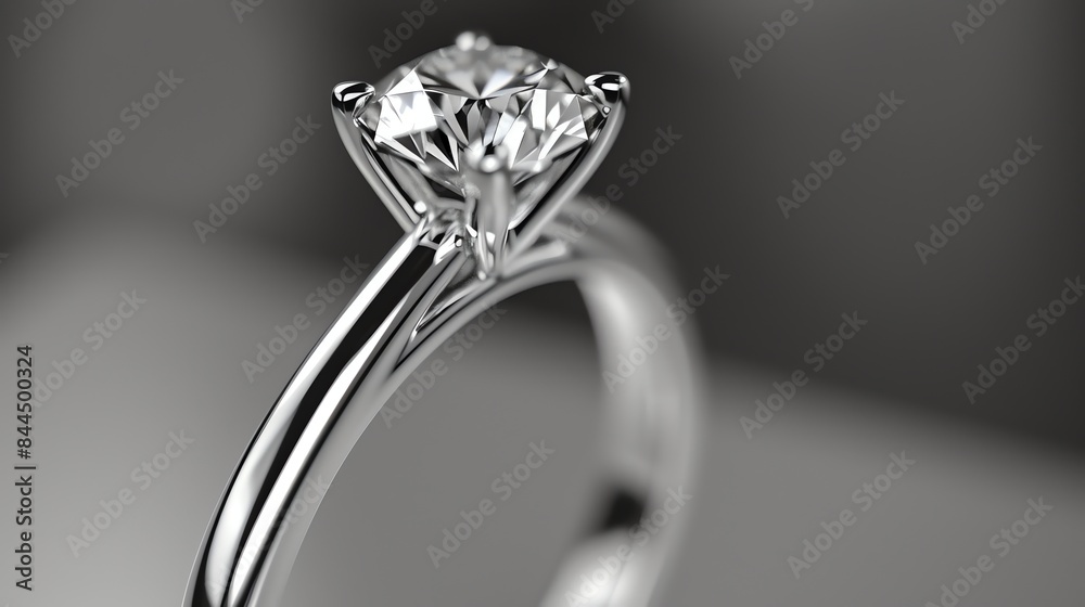 Close-up view of an elegant silver engagement ring adorned with a sparkling diamond, catching the light with its brilliance. Close-up view of an elegant silver engagement ring adorned with a sparkling diamond, catching the light with its brilliance.