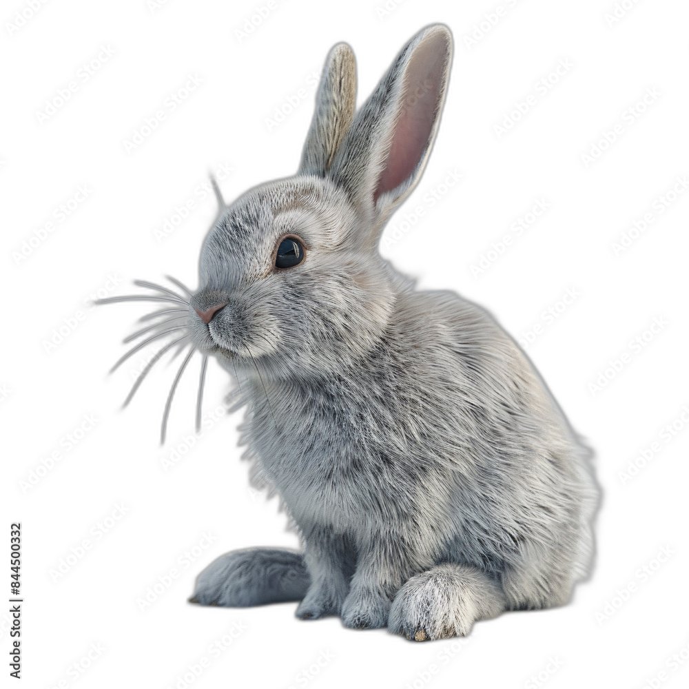 Obraz premium A detailed 3D rabbit with soft fur and long ears, sitting on a white background