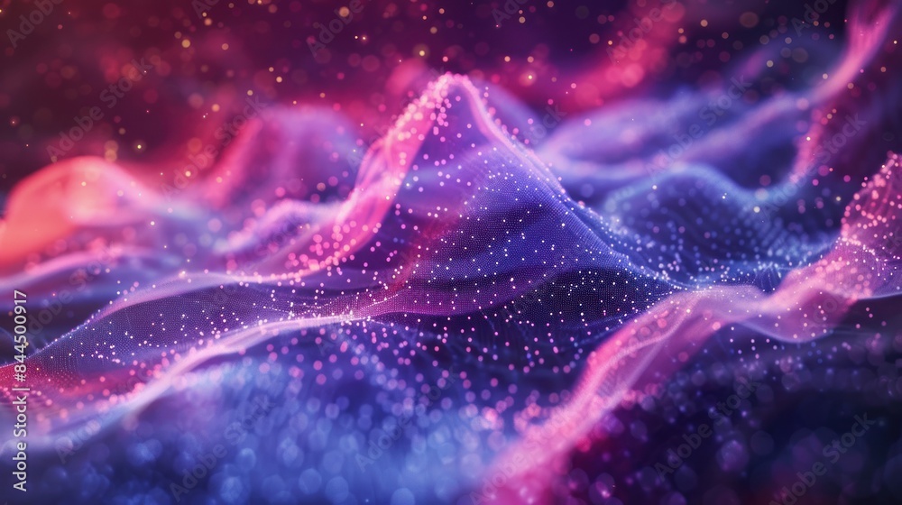 Abstract background, moving particles, colorful waves