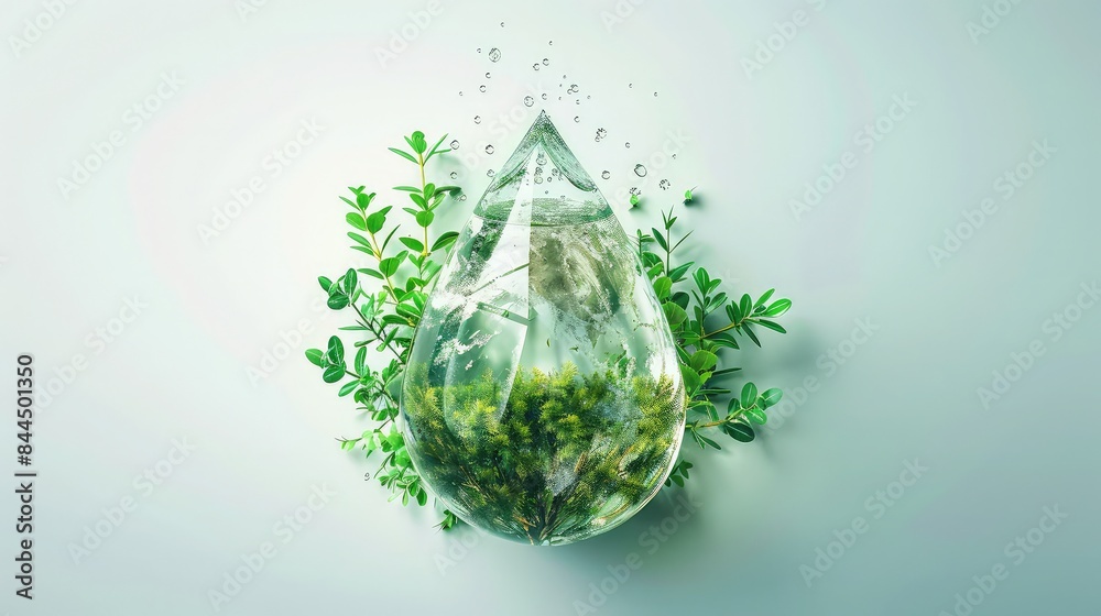 A globe shaped like a water droplet, surrounded by lush greenery, set against a clean white background, digital art, vibrant colors, high resolution A globe shaped like a water droplet, surrounded by lush greenery, set against a clean white background, digital art, vibrant colors, high resolution