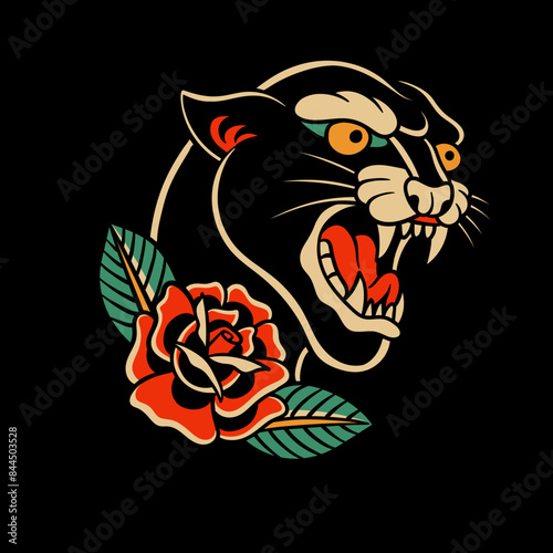traditional tattoo, panther tattoo, vintage tattoo design element, old school tattoo