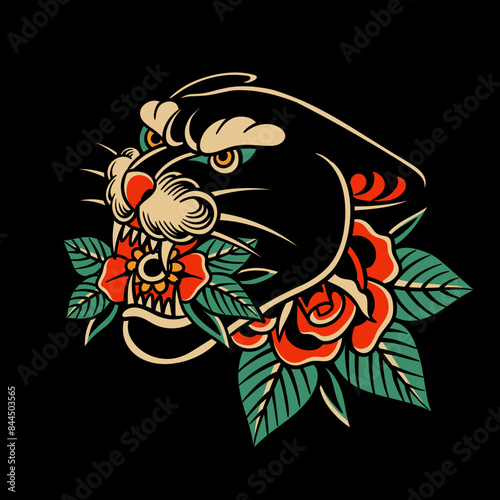 traditional tattoo, panther tattoo, vintage tattoo design element, old school tattoo