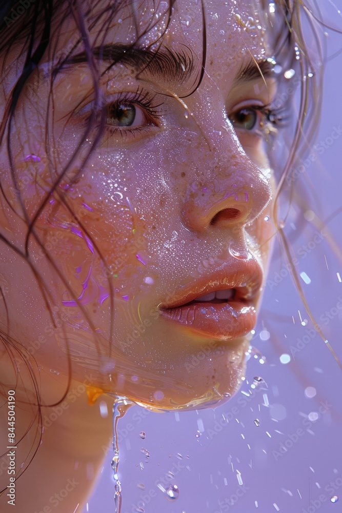 Close-up of woman with water droplets Close-up of woman with water droplets